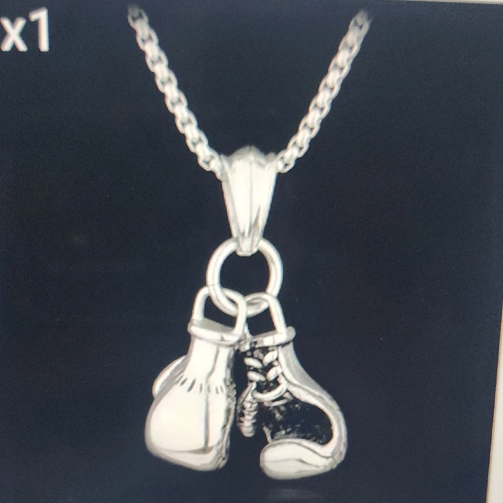 Silver Boxing Gloves Pendant Necklace